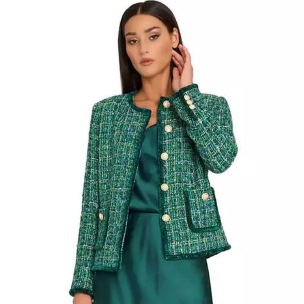 NEW TAHARI ASL Classic Tweed Jacket - Green - Picture 1 of 16
